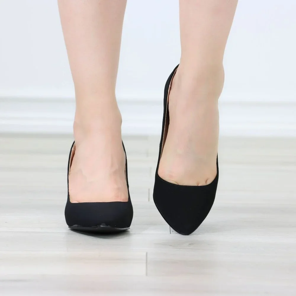 Kitten Low Heel Shoes Rockabilly Vintage Style Pointed Toe Pumps Black Nubuck - Picture 8 of 12